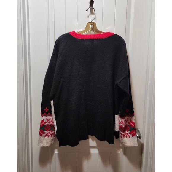 Holiday Time Womens XL Black Ugly Christmas Sweater Santa's Pub Elf Club Festive - Picture 7 of 11